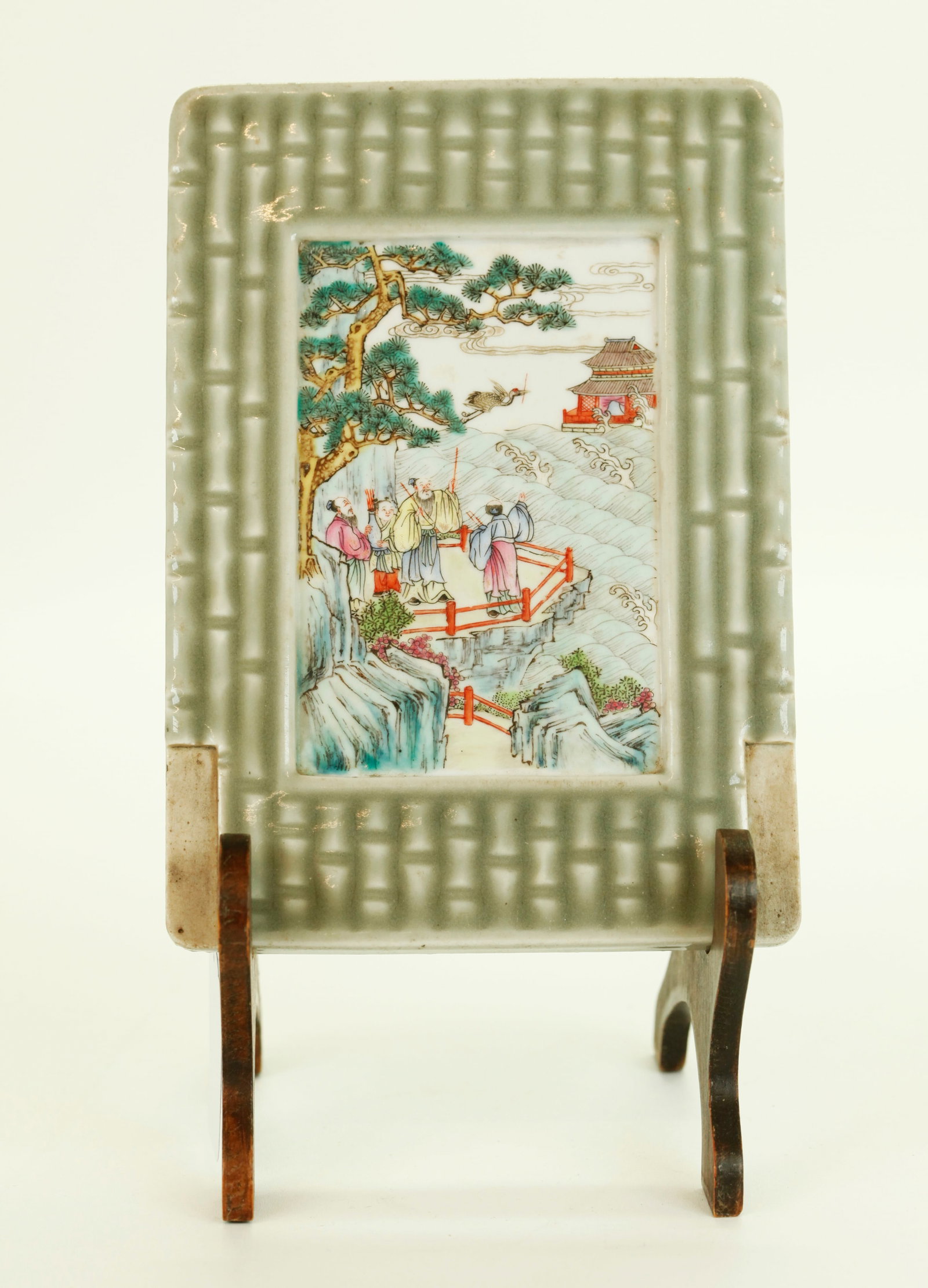 Chinese 19th C Enameled Porcelain Table Screen (1 of 5)
