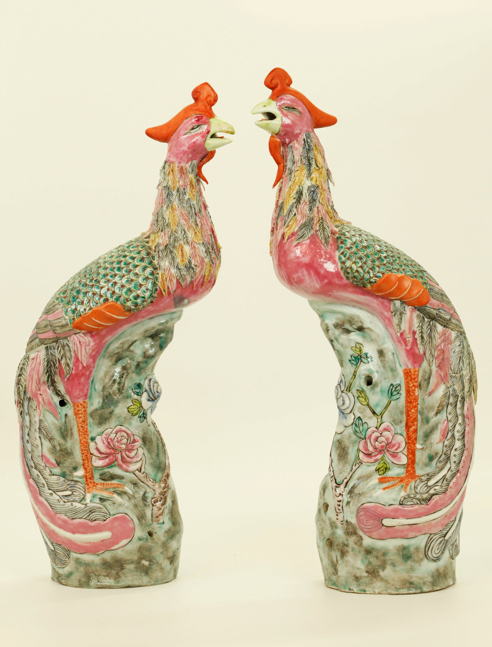 Lg Pr Chinese Enameled Porcelain Phoenix Birds (1 of 5)
