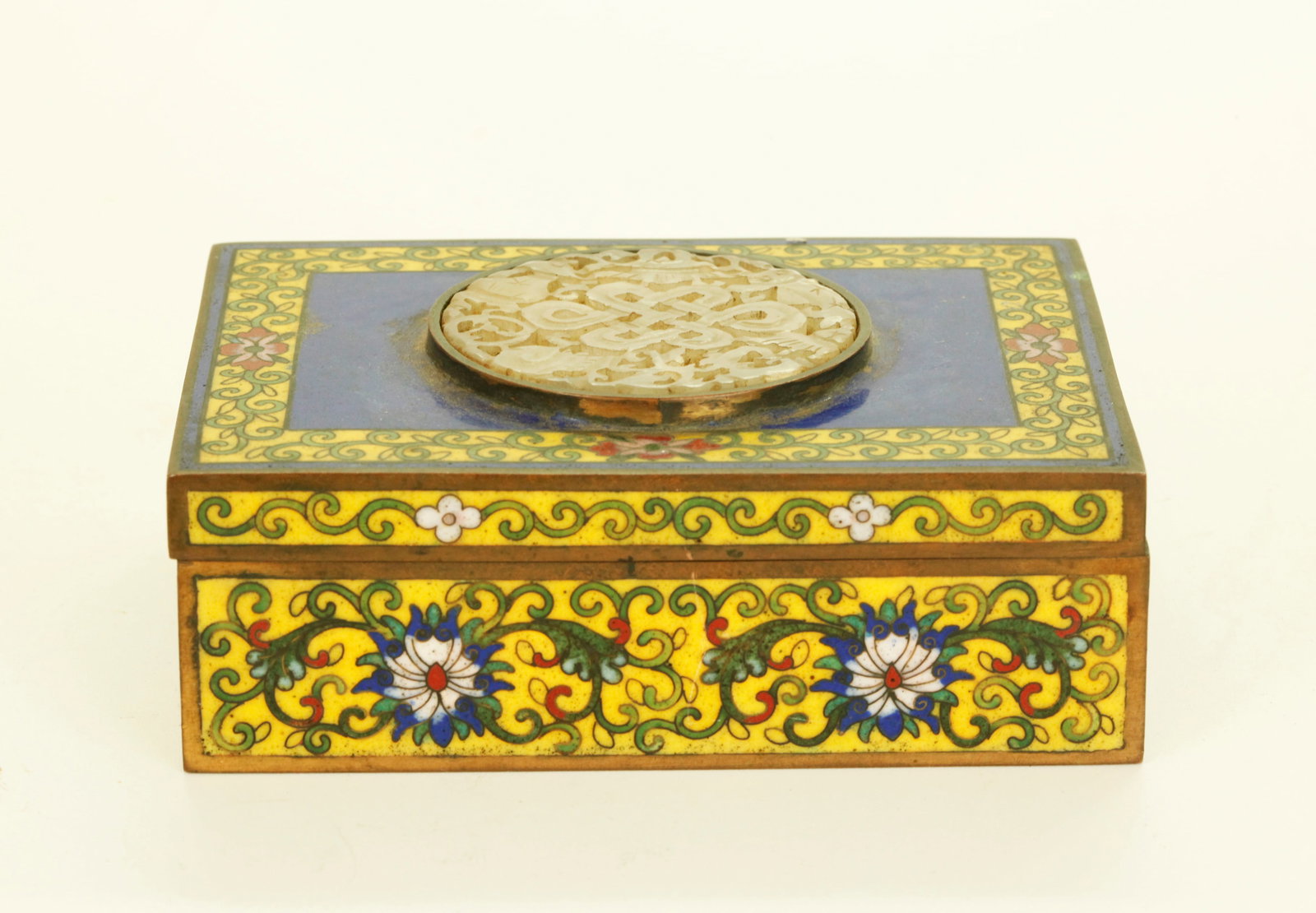 Chinese 18/19th C White Jade Plaque; Cloisonne Box (1 of 5)