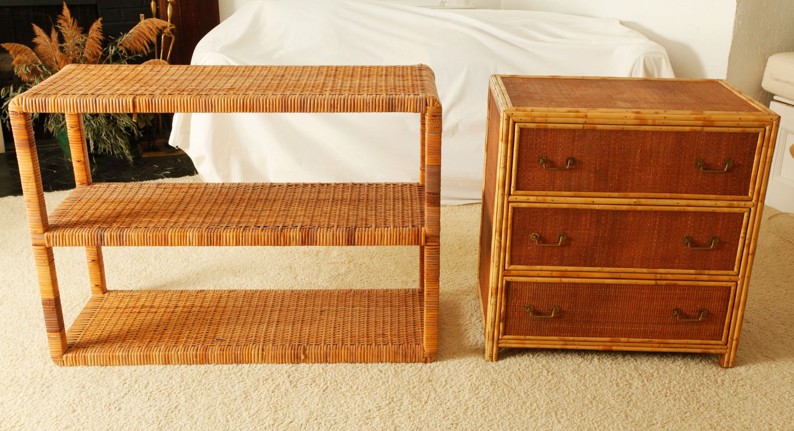 Bamboo Edge 3 Drawer Chest; Pier Table in Rattan (1 of 5)