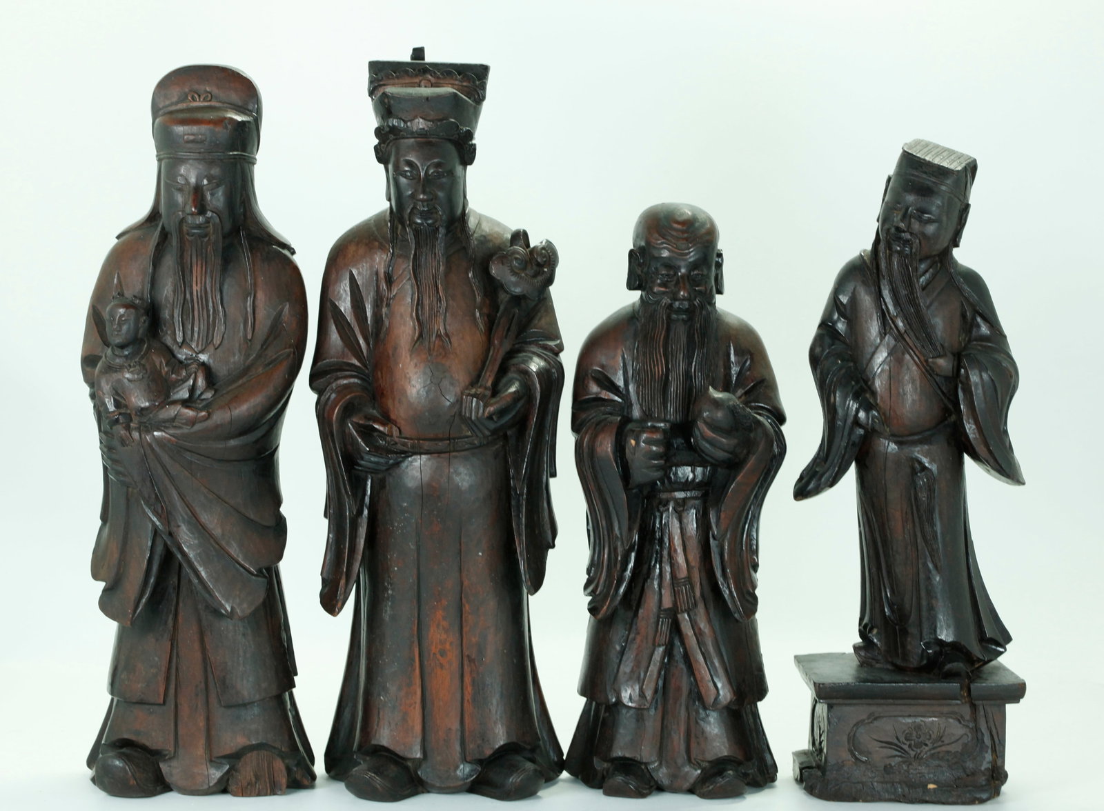4 Chinese Carved Wood Immortal Male Figures (1 of 5)