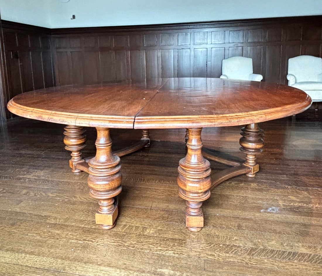 Dutch Colonial Wood Banquet Table; Round to Oval (1 of 11)