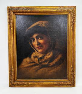 Charles Bridgman; Oil Canvas; Ideal Lady Portrait: Charles J. Bridgman (1841-1895); Oil on canvas on stretcher signed to lower left corner, Ideal Portrait Head of a Beautiful Lady; framed. Height of art 19 1/2 inches (49.5 cm.) X width of art 15 1/2 i