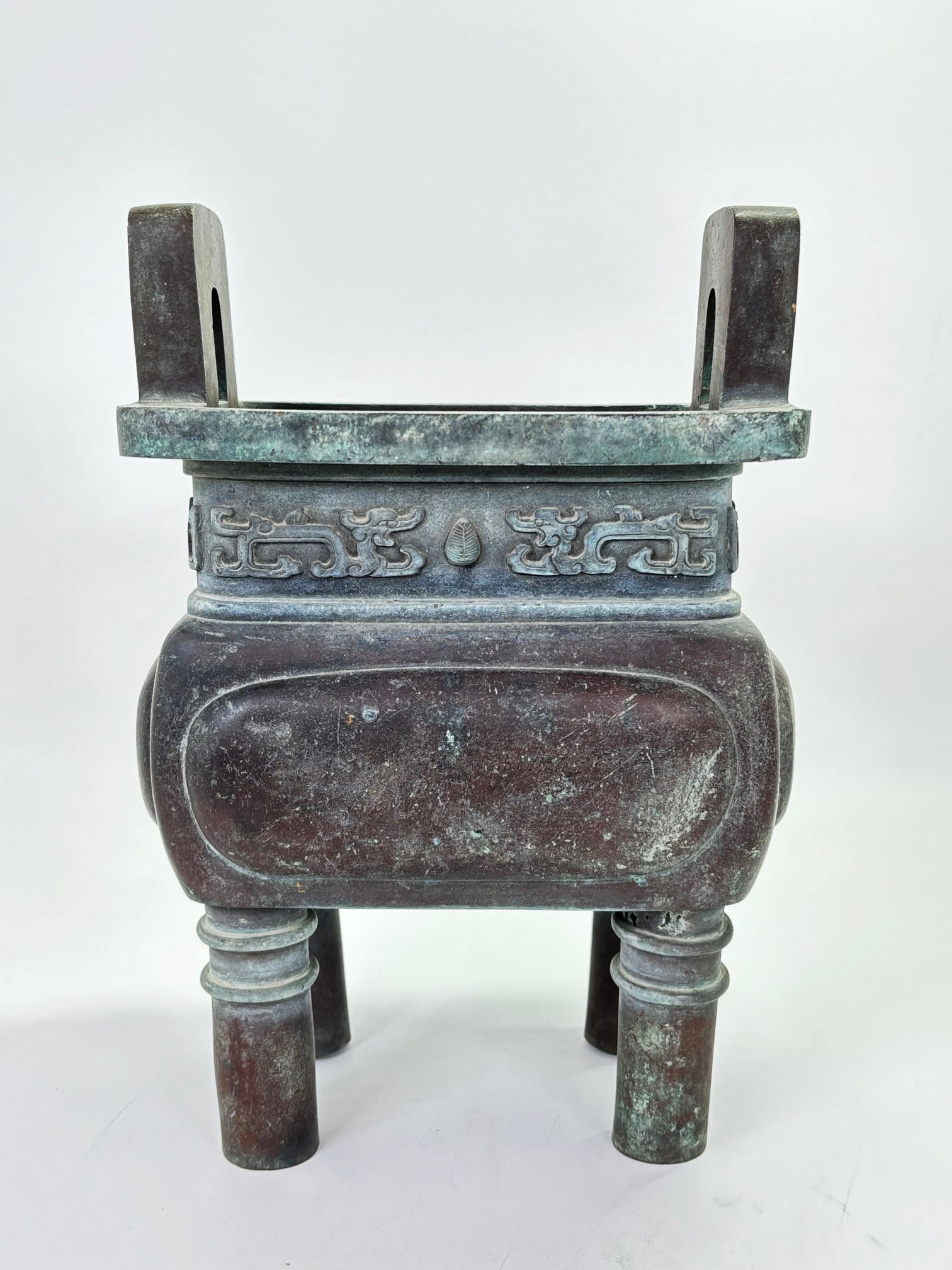 Chinese Bronze Fang Ding Censer Incense Burner (1 of 8)
