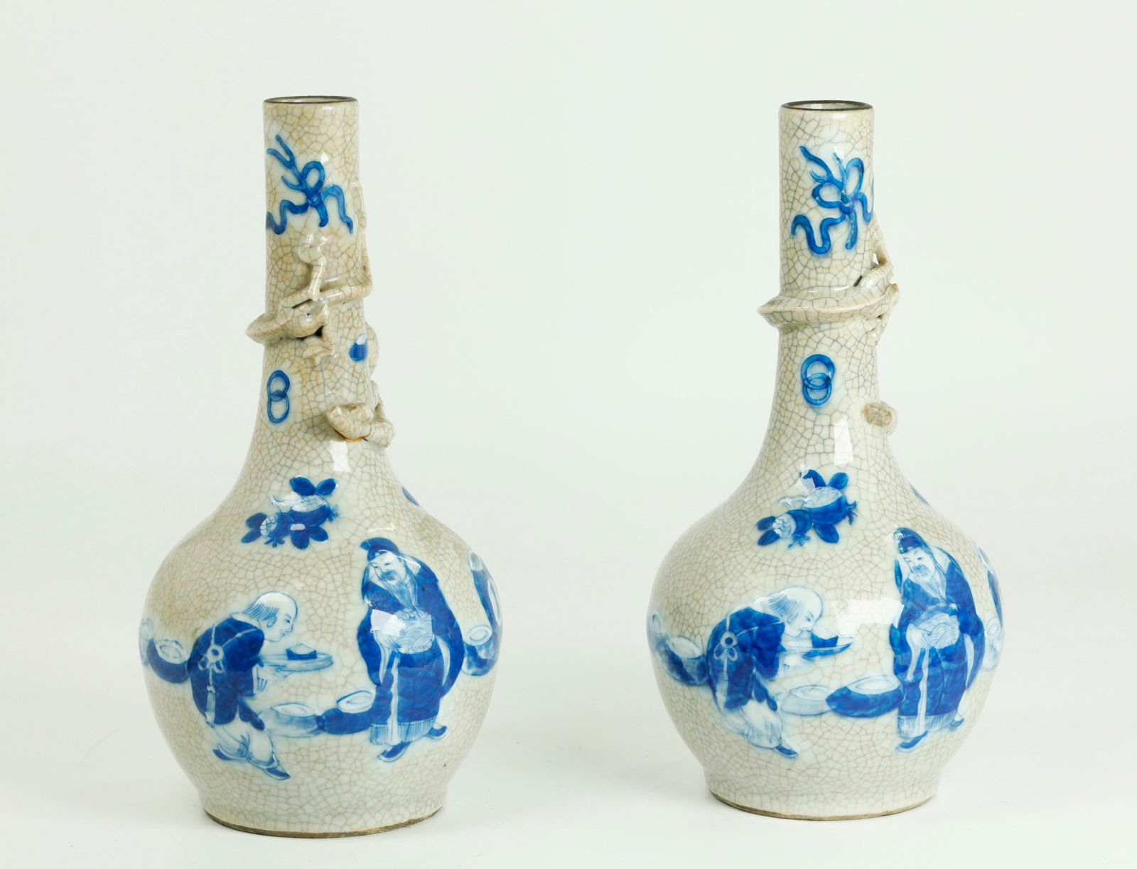 Pr Chinese Blue White on Crackle Porcelain Vases (1 of 5)