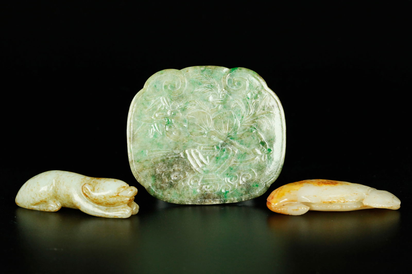 2 Chinese 19th C Jade Toggles; 1 Jadeite Plaque (1 of 7)