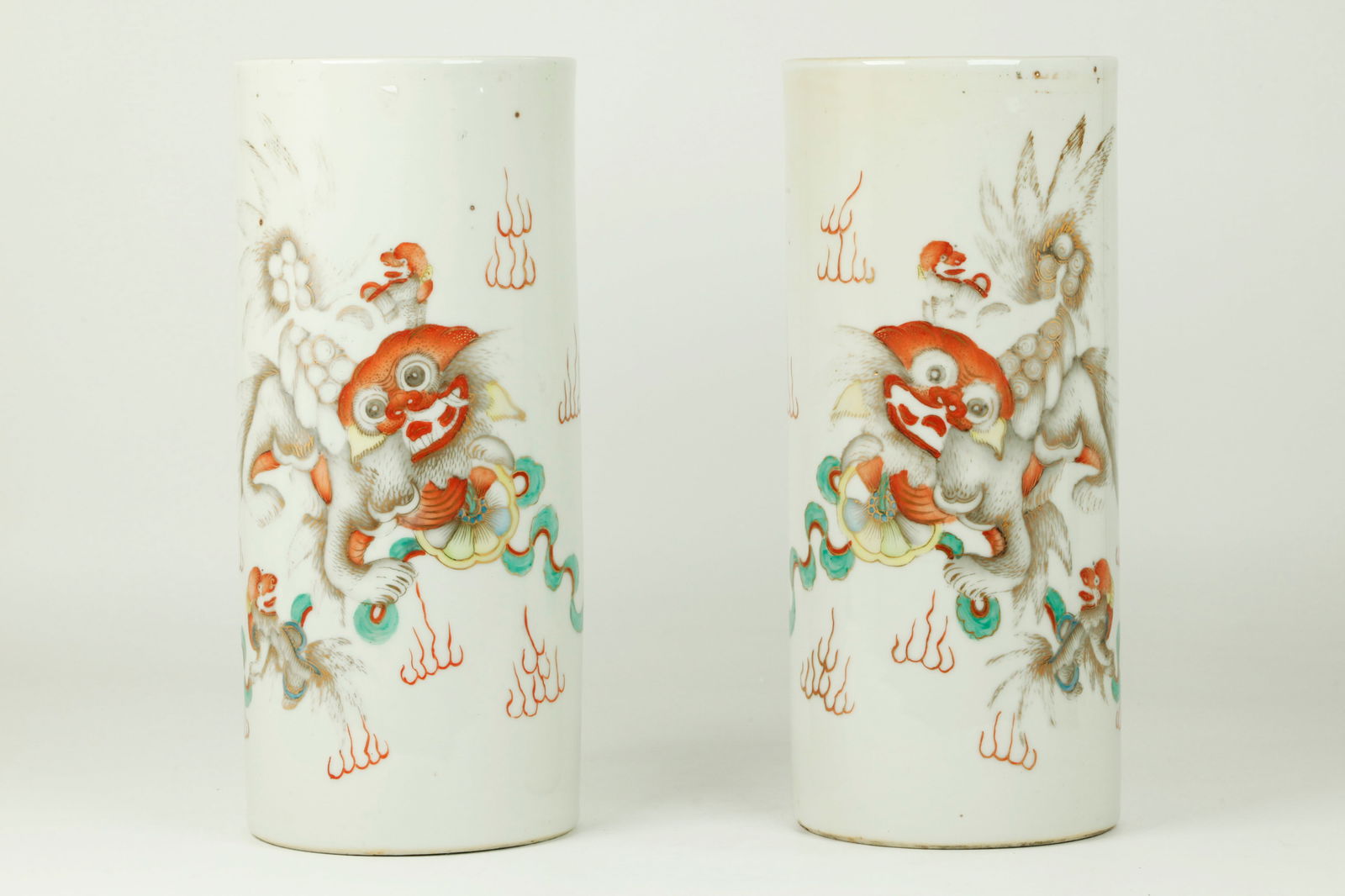 Pr Chinese Enameled Porcelain Fu Dog Hat Stands (1 of 6)