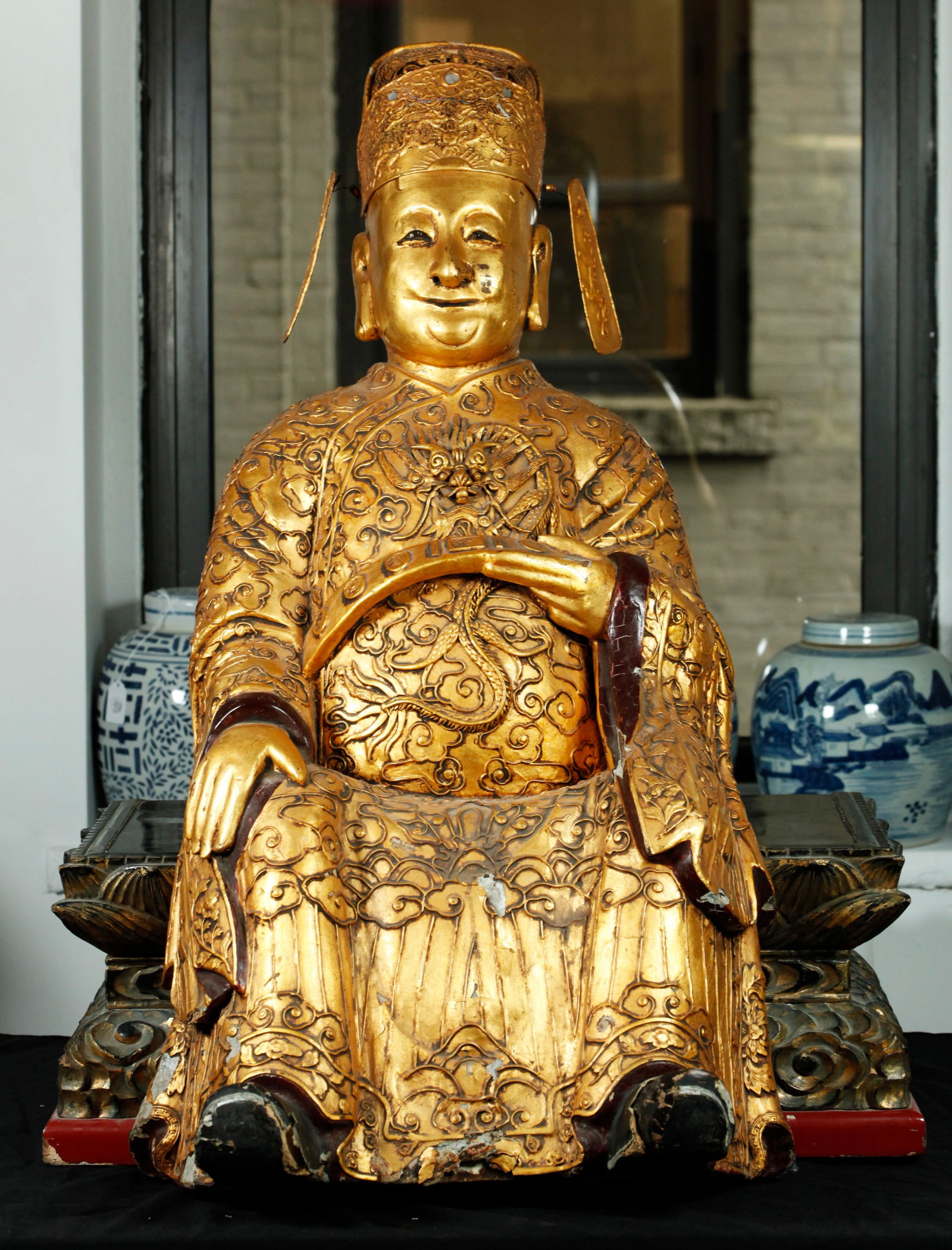 Chinese Carved Wood & Gilt Lacquer Immortal Figure