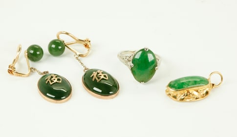 Vintage Chinese Green Jade Earrings; 2 Jadeites