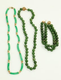 Chinese Green Jade Necklace & Bracelet + Jadeite