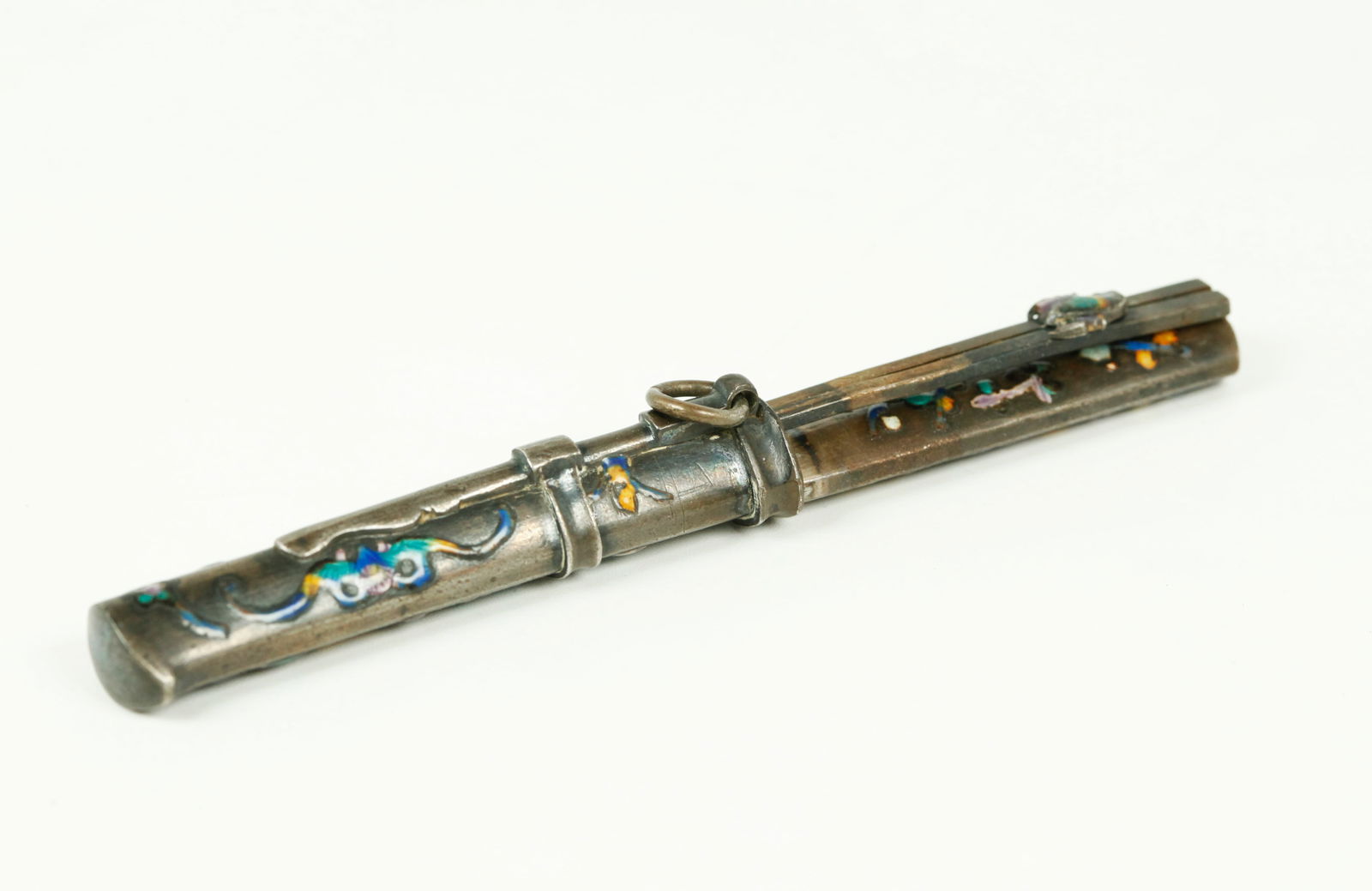 Chinese Mini Silver & Enamel Knife Chopstick Set (1 of 5)