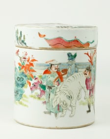 Chinese Enameled Porcelain Tubular Jar & a Cover