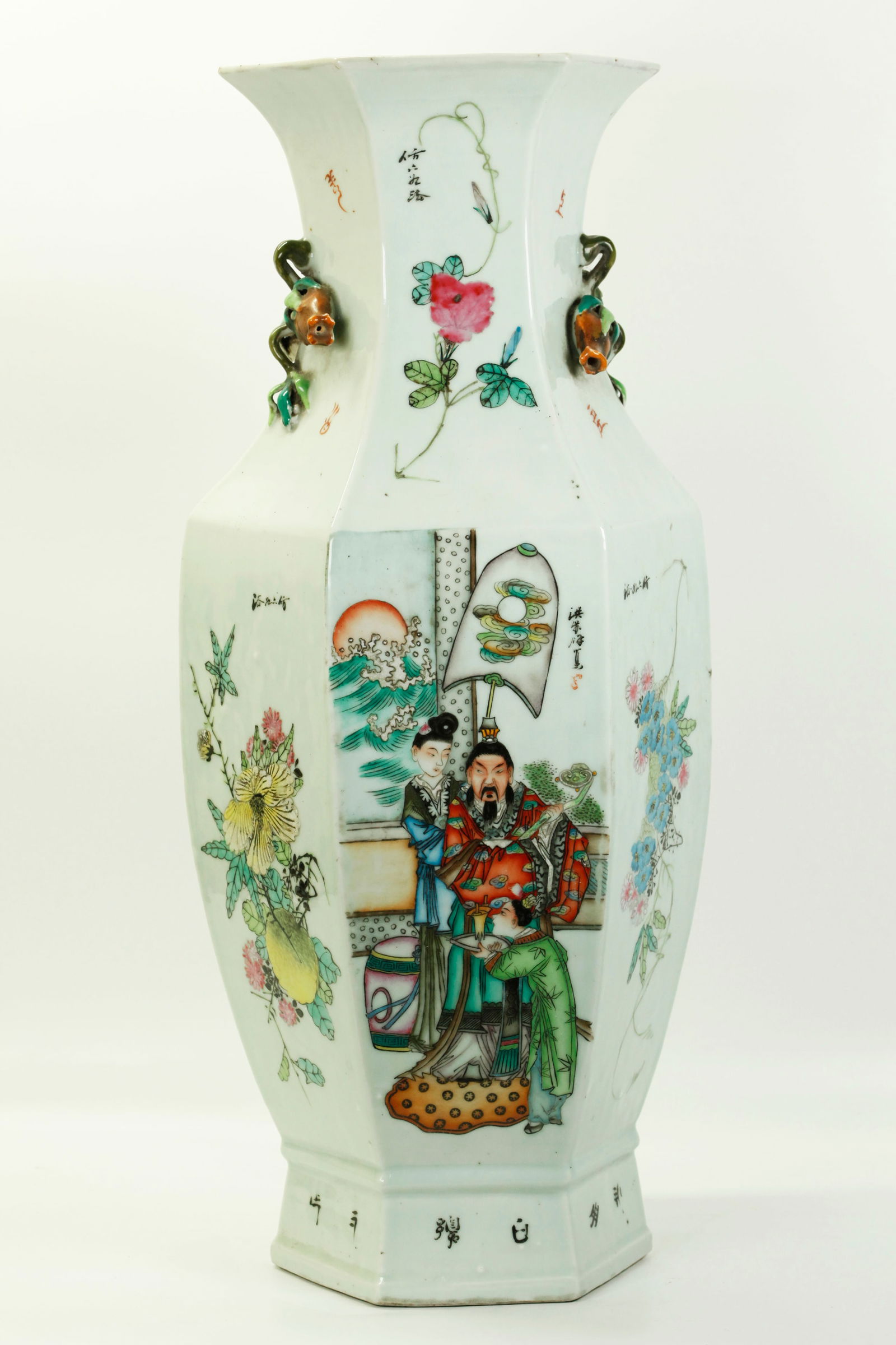 Lg Chinese Enameled Porcelain Hexagon Panel Vase (1 of 5)