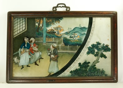 Chinese 19th C Reverse Figure Painting on Glass