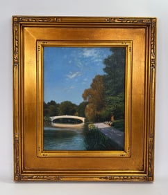 Dennis Sirrine; "Sitting by Bow Bridge" Oil Canvas