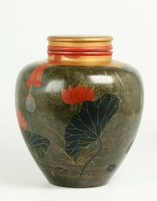 Fine Japanese 19th C Lacquered Pewter Tea Jar