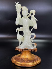 Fine Chinese Qianlong White Jade Standing Magu