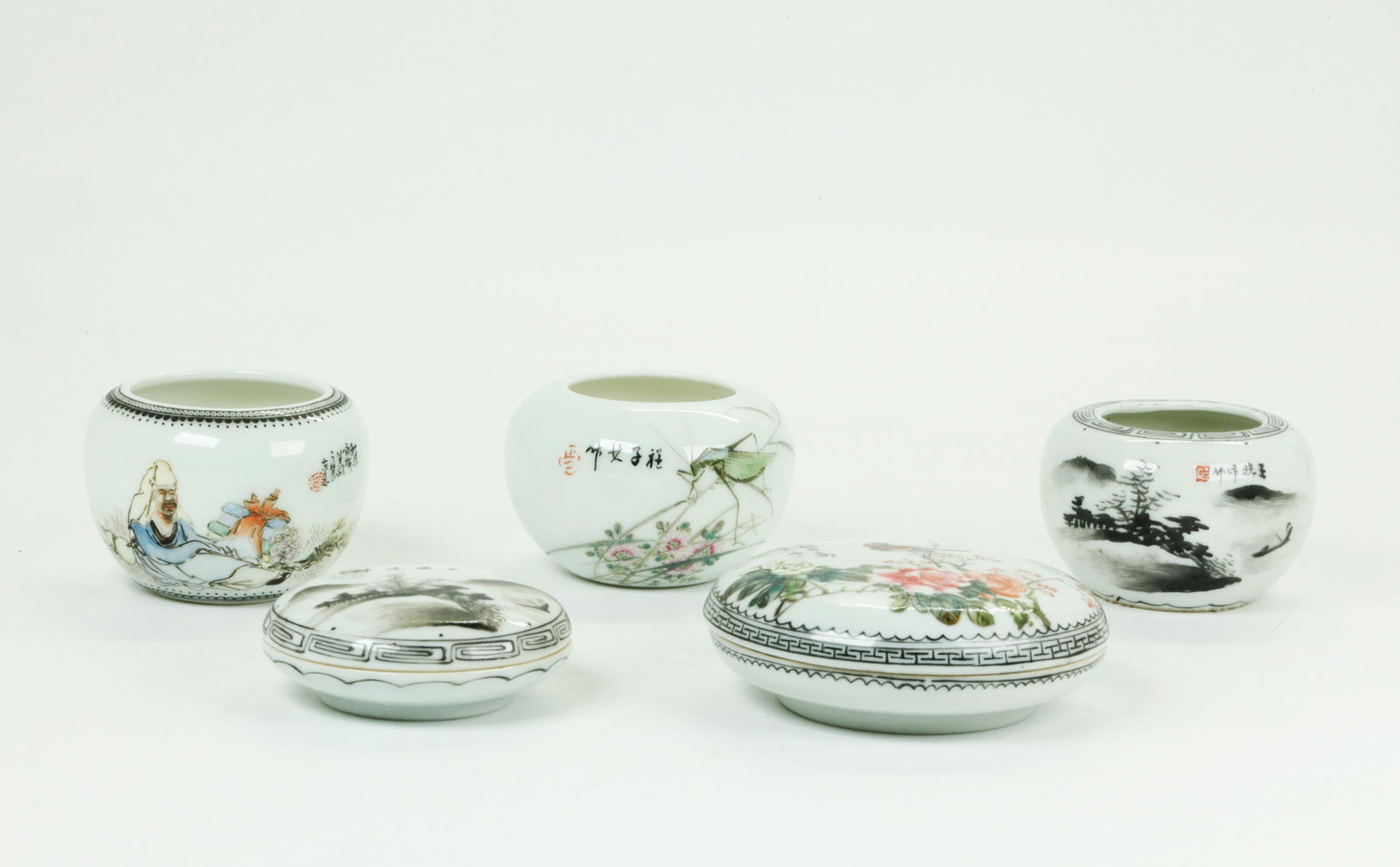 2 Chinese Porcelain Seal Paste Boxes 3 Water Pots (1 of 7)