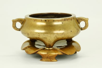 Chinese 19th C Bronze Censer & Stand