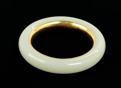 Chinese White Stone Bangle 22K+ Yellow Gold Lining
