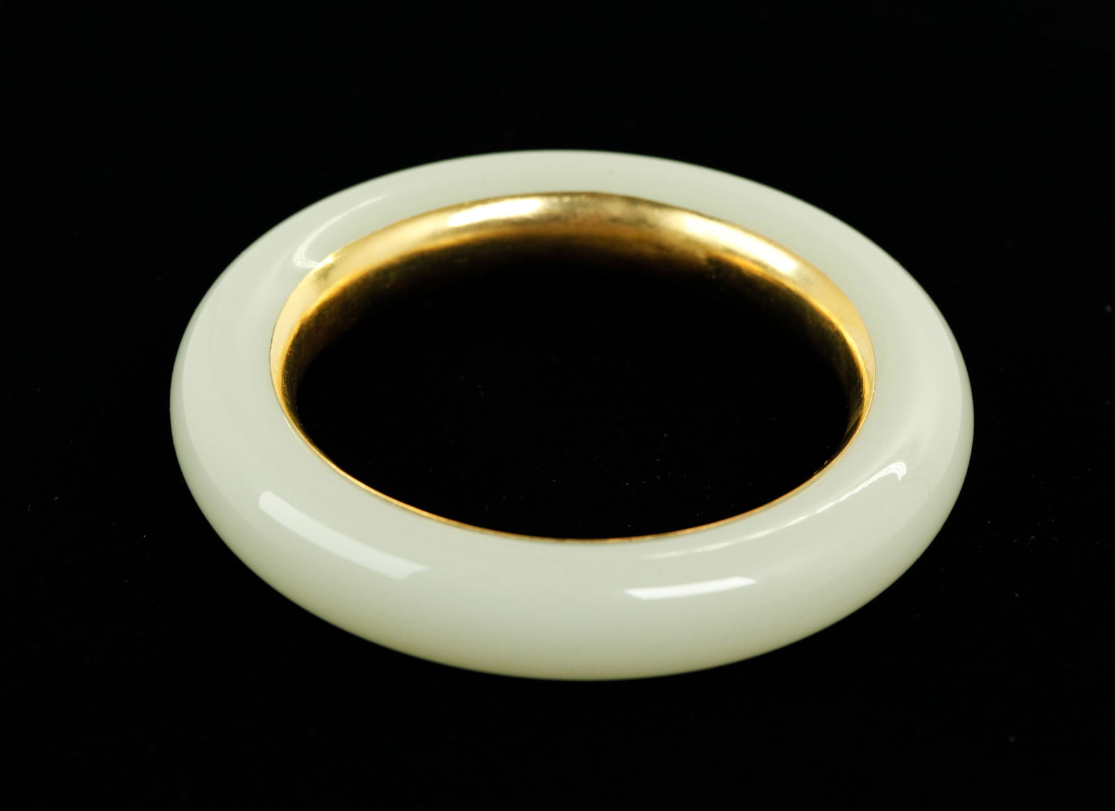 Chinese White Stone Bangle 22K+ Yellow Gold Lining (1 of 5)