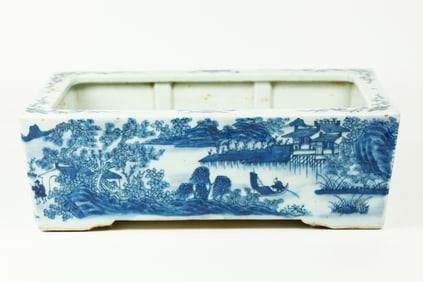 Lg Chinese Blue & White 4 Sided Porcelain Planter