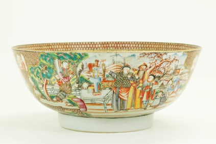 Chinese 18th C Rose Mandarin Porcelain Punch Bowl