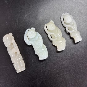 4 Chinese White Jade Boy & Flower Toggles