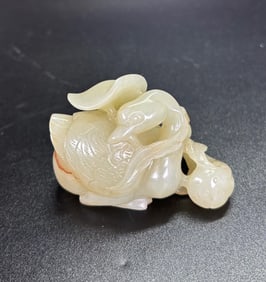 Chinese Pale Celadon Jade Goose & Water Weeds