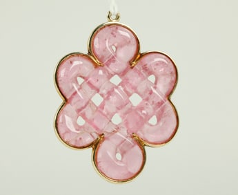 Chinese Pink Tourmaline 14K Endless Knot Pendant