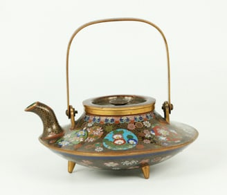 Japanese 19th C Gilt Bronze & Cloisonne Teapot