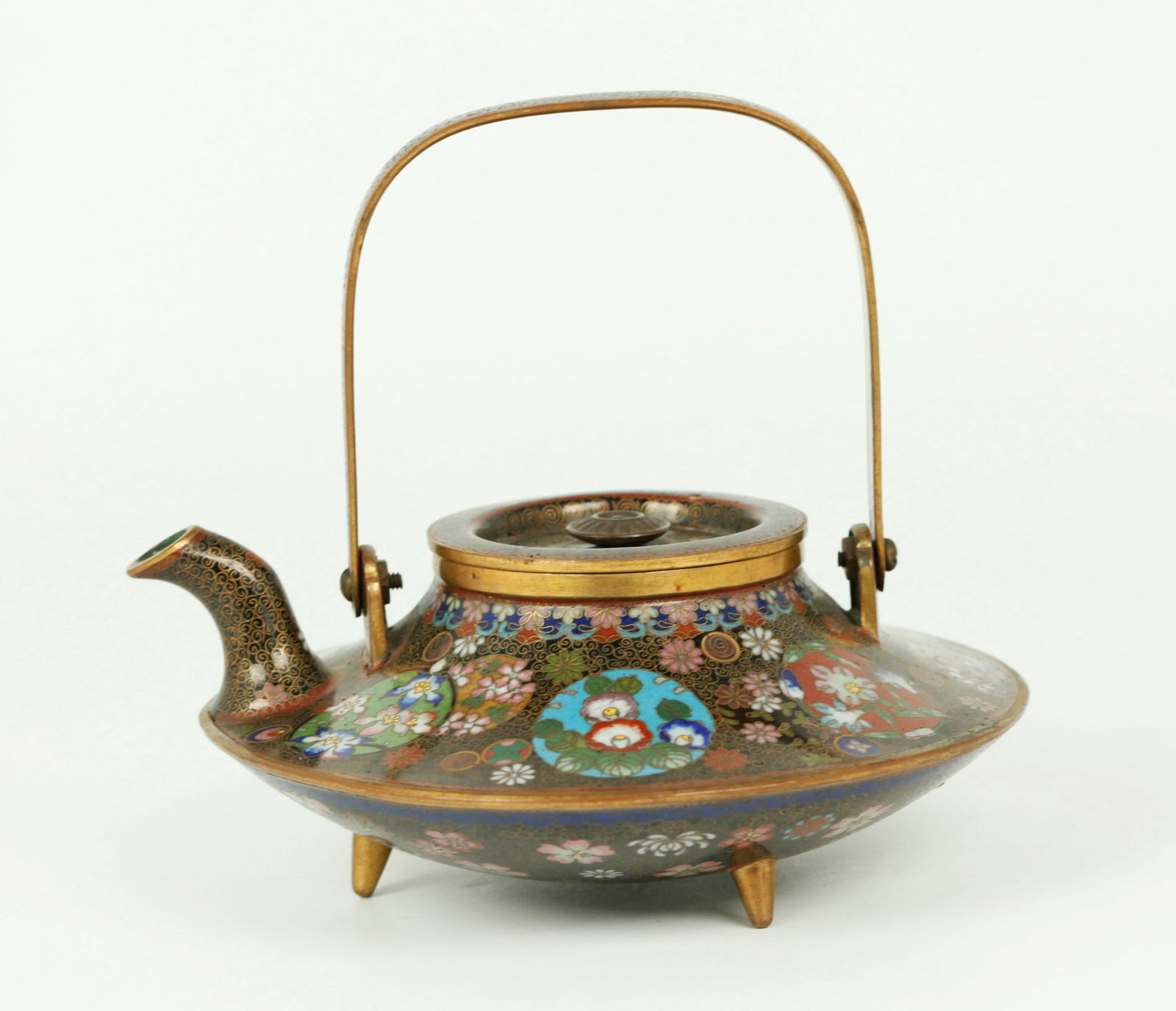 Japanese 19th C Gilt Bronze & Cloisonne Teapot (1 of 5)