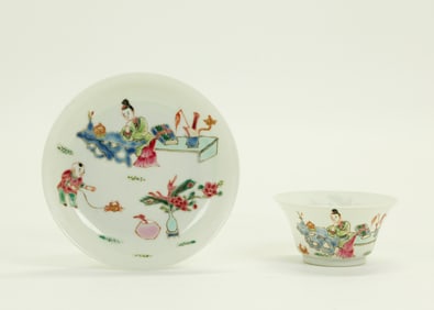 Chinese 18th C Famille Rose Porcelain Cup & Saucer