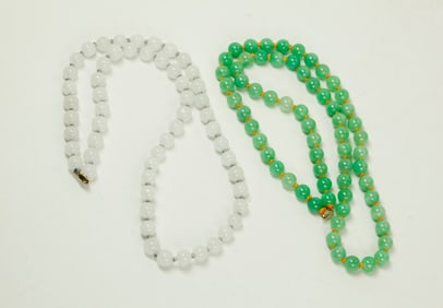 2 Chinese Jadeite Necklaces, Apple Green & White