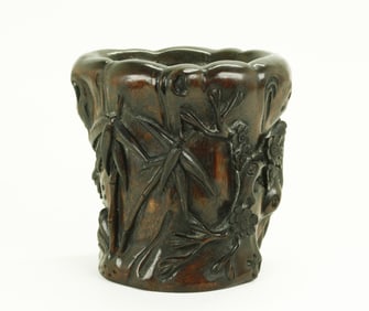 Chinese Soft Wood "3 Friends" Bitong Brush Pot