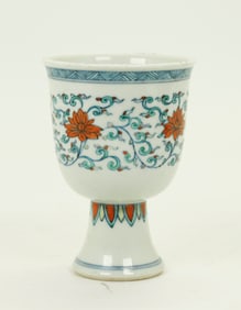 Chinese Doucai Glazed Porcelain Stem Cup