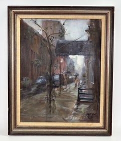 Anthony Springer NY Street in Rain 1980 Oil Canvas
