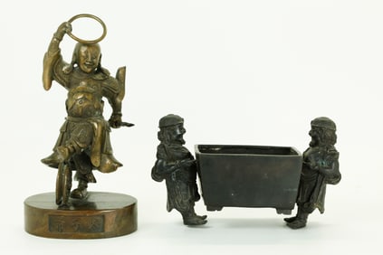2 Chinese Bronzes; Foreigner Censer & Soldier