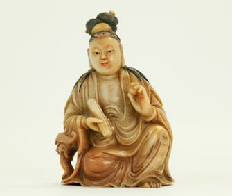Chinese Shoushan Soapstone Seated Guanyin