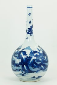 Lg Chinese Blue & White Porcelain Bottle Vase