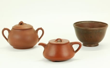 3 Chinese Yixing Zisha: Teapot Bowl & Sugar