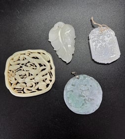 4 Chinese White Jade Jadeite Hard Stone Plaques