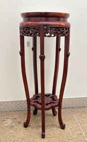 Chinese Marble Inlaid Hardwood Round Table