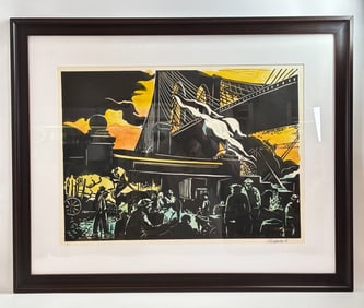 Under the Brooklyn Bridge Hand Colored Block Print