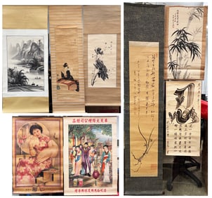 8 Assorted Chinese & Japanese Scrolls, Posters