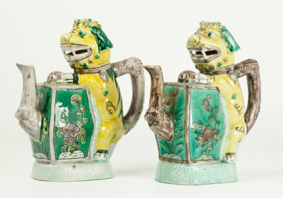 Pr Chinese Qing Porcelain Fu Dog Puzzle Teapots