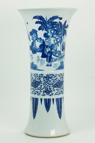 Lg Chinese Blue & White Porcelain Gu Shaped Vase