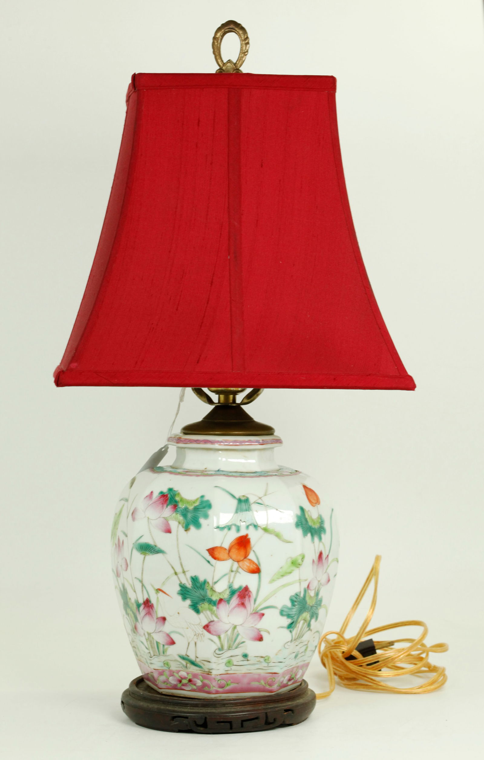 Chinese Octagonal Porcelain Egret & Lotus Vase (1 of 5)