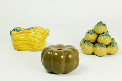 2 Chinese Enamel Porcelain Altar Fruit; Water Pot
