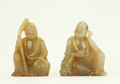 2 Chinese Lohan Carved Shoushan Soapstone Seals